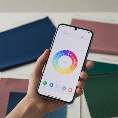 Close-up of a smartphone screen showing a color analysis app for fashion