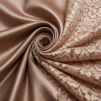 Close up of luxurious silk and lace fabric textures