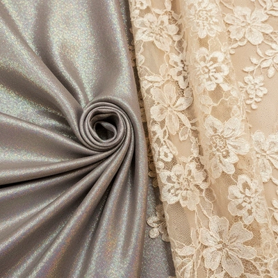 Close up of luxurious silk and lace fabric textures